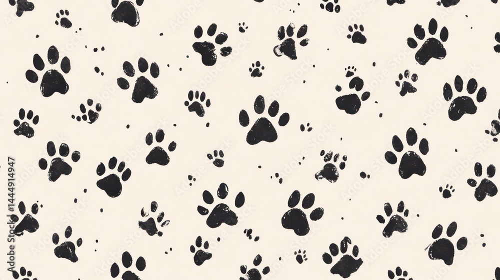 Dog paw prints pattern background; pet design Dog paw prints pattern background; pet design