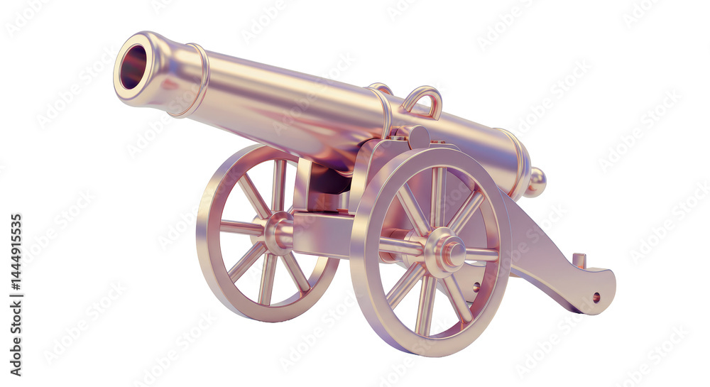 Fototapeta premium Isolated Bronze Cannon with Wheels for Artillery
