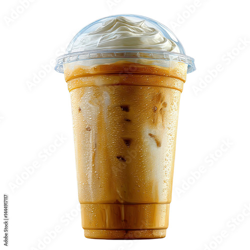 Wallpaper Mural Iced beverage in a clear cup with a lid, showcasing condensation and a creamy top, set against a black background. Torontodigital.ca