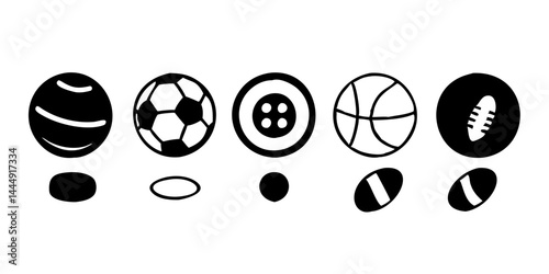 Set of Ball Sports Icons featuring Soccer Ball, Basketball, Volleyball, Baseball, Tennis Ball, Golf Ball, Football, Rugby Ball, and Cricket Bal