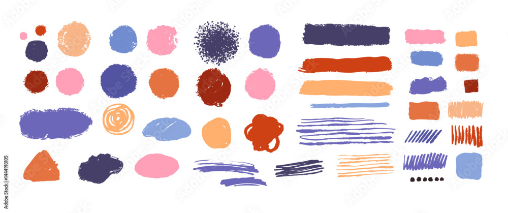 set of colourful grunge brush stroke, abstract shapes design elements, vector