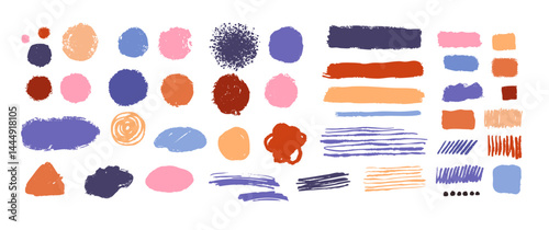 set of colourful grunge brush stroke, abstract shapes design elements, vector
