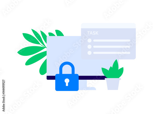 Business network security character flat vector concept operation hand drawn illustration
