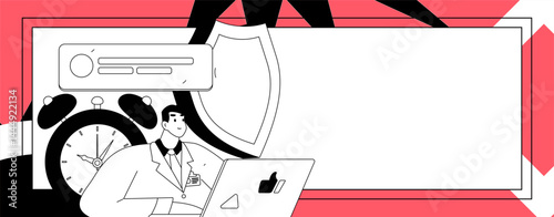 Business network security character flat vector concept operation hand drawn illustration
