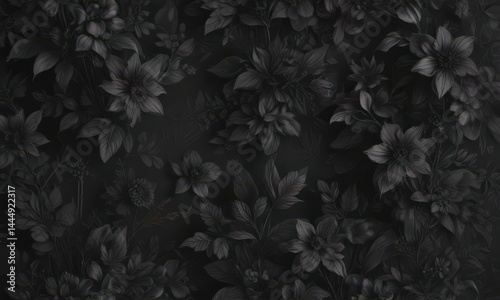 Abstract charcoal botanicals, dark seamless floral wallpaper , art, texture