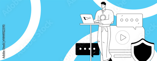 Business network security character flat vector concept operation hand drawn illustration
