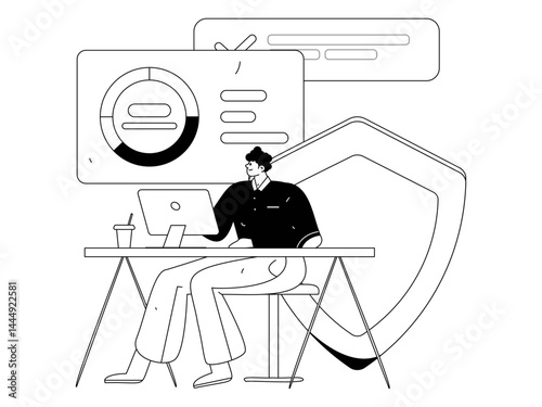 Business network security character flat vector concept operation hand drawn illustration
