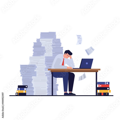 A man's Financial, job security and Debt Problems, struggling a sad 2D flat art vector illustration