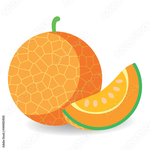 Flat design vector illustration of melon on white background. An electric, futuristic melon color palette with neon vibes. Designed for gaming, NFTs, digital art, bold branding and so on.