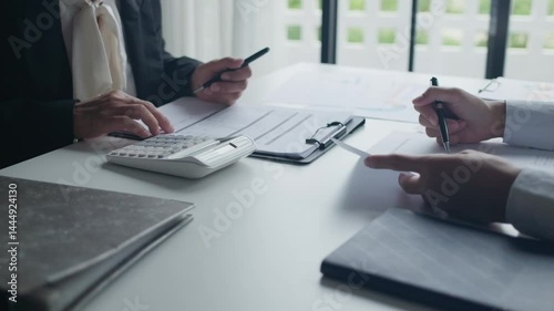 Business team Analysis Business Accounting working with Individual income tax return Accounting concept