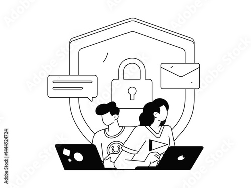 Business network security character flat vector concept operation hand drawn illustration
