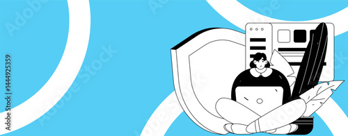 Business network security character flat vector concept operation hand drawn illustration
