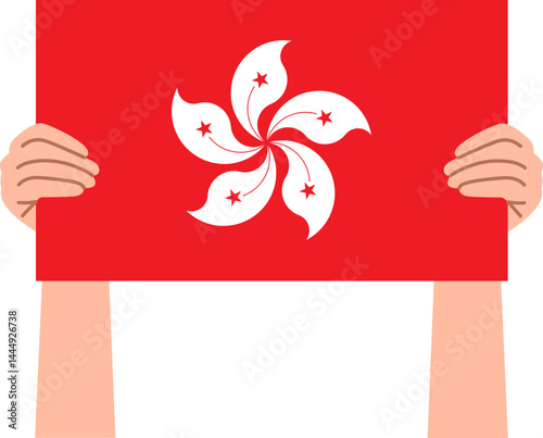 Woman's hand holding the Hong Kong flag