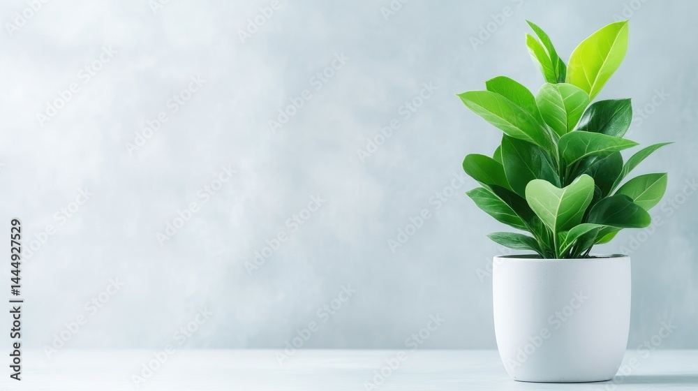 Fototapeta premium Plant in white pot on light gray background