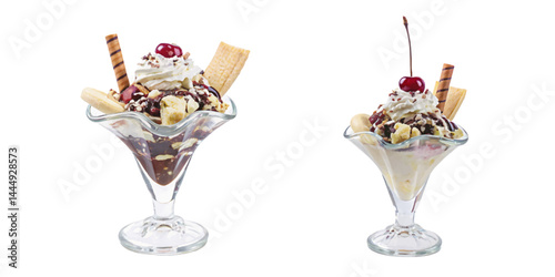Realistic ice cream cone png vector featuring creamy chocolate ice cream with chocolate drizzle in a crunchy waffle cone. Great for food-related branding, menu designs, and dessert promotions.