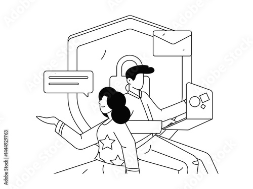 Business network security character flat vector concept operation hand drawn illustration
