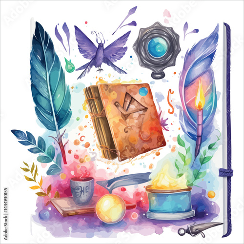 A colorful vector illustration of a still life design featuring feathered Easter eggs and floral elements celebrates the beauty of nature