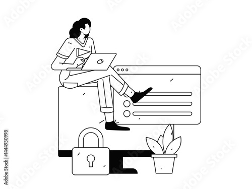 Business network security character flat vector concept operation hand drawn illustration
