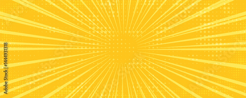 Comic concentrated lines and star in yellow color background frame.