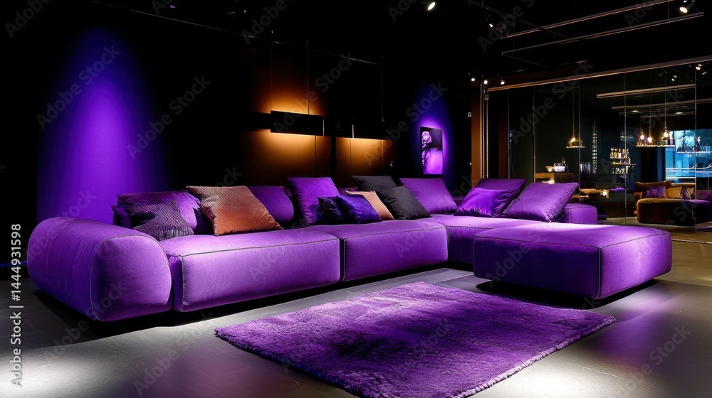 A luxurious purple sectional sofa in a modern interior setting A luxurious purple sectional sofa in a modern interior setting