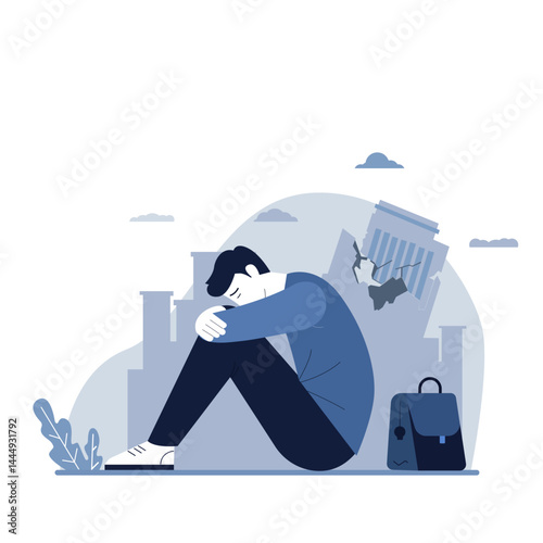 A man's Job loss due to a business crisis, flat art vector illustration