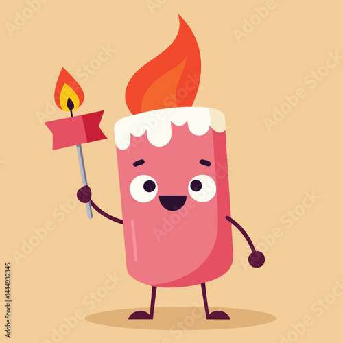 Discover a whimsical illustration of a cute candle character waving a flag, perfect for festive and celebratory designs that blend charm with creativity.
