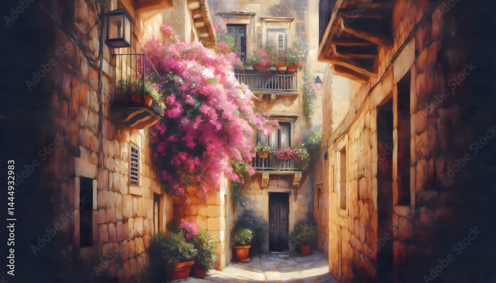 Fototapeta premium flowers in the street painting