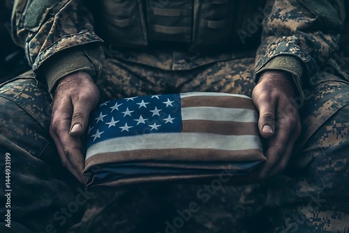 Photo of a Soldier Holding the Folded American Flag