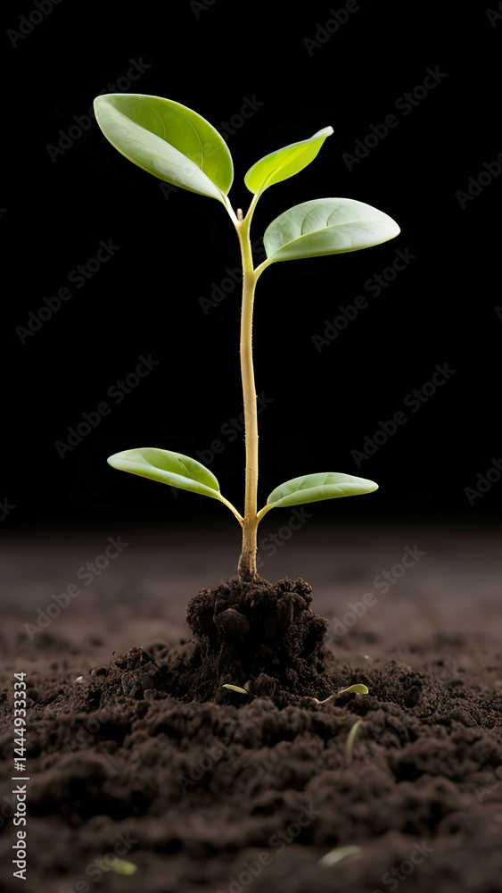 young seedling plant growing from soil isolated on black young seedling plant growing from soil isolated on black