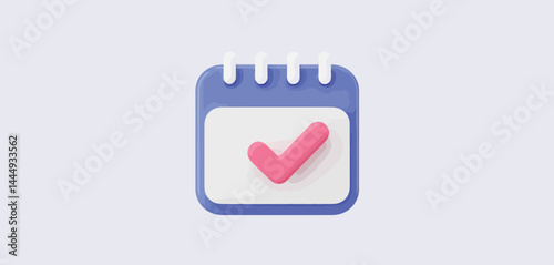 3D Render of a Calendar Icon with Check Mark