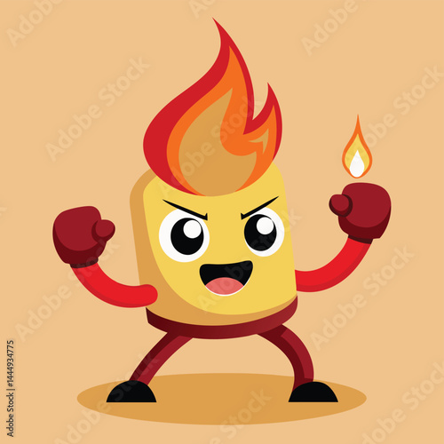 Explore a whimsical illustration of a cute candle character engaged in a playful fight, perfect for dynamic and spirited mascot designs.
