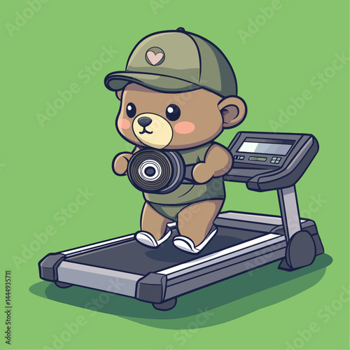 A cartoon sloth engaged in exercise on a treadmill represents fitness and a healthy lifestyle in a modern illustration of a humorous fat animal set against a plain background