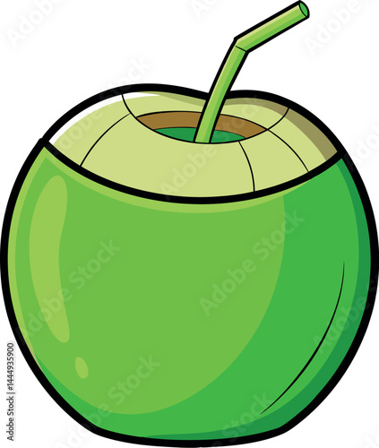 Exotic Coconut with Straw Vector Illustration for Tropical Beverage and Refreshing Drink Designs, Ideal for Summer, Beach, and Creative Advertising Campaigns