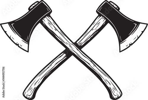 Crossed axes isolated on white background. Design element for logo,label,emblem,sign, poster. Vector illustration