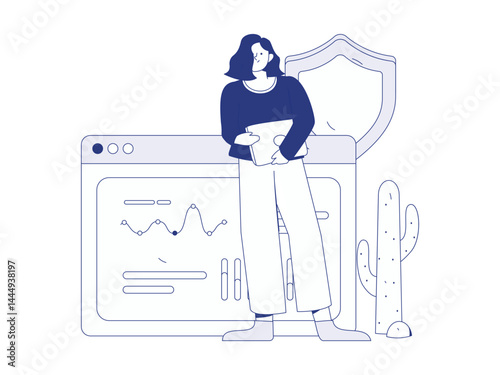 Business network security character flat vector concept operation hand drawn illustration
