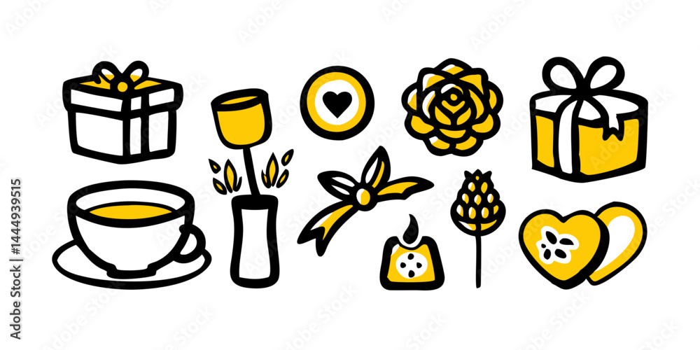 Colección de iconos de la fiesta de Nochevieja con elementos festivos de celebración.