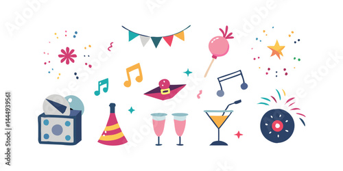 Collection d'icônes de fête du Nouvel An avec des éléments de célébration festifs
