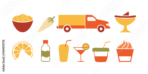 Festive Cinco de Mayo food and beverage icon set.