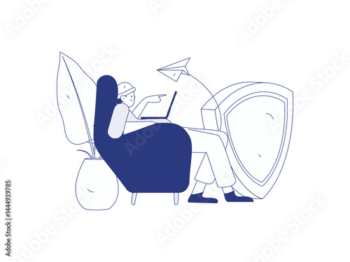 Business network security character flat vector concept operation hand drawn illustration
