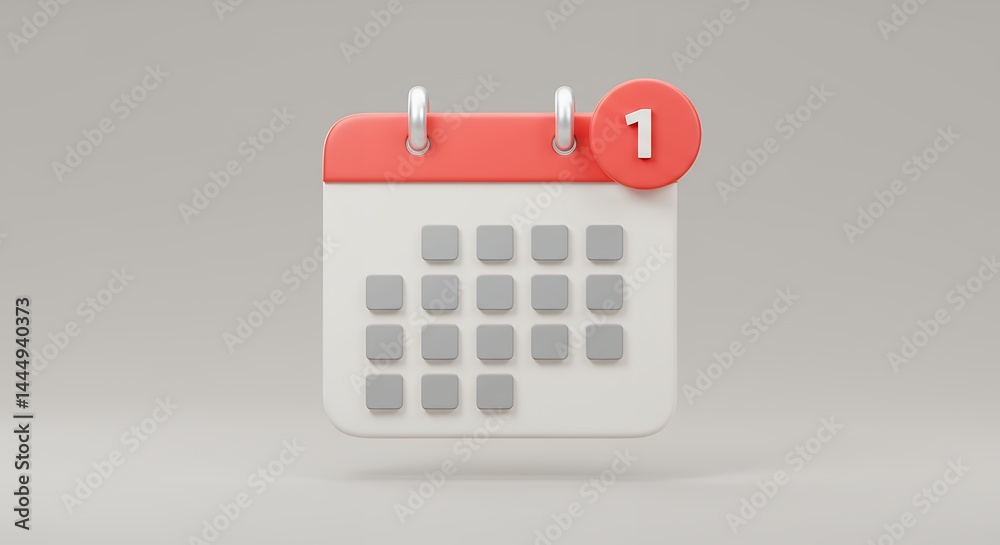 Digital calendar icon with red notification Digital calendar icon with red notification