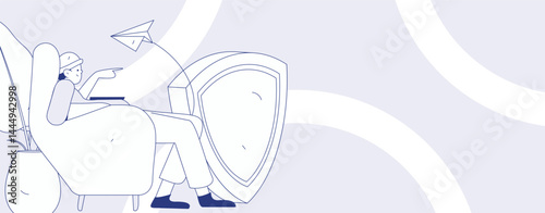 Business network security character flat vector concept operation hand drawn illustration
