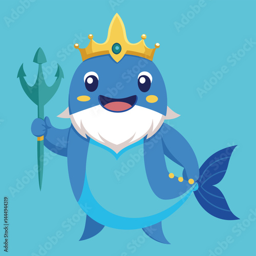 Explore a whimsical illustration of Neptune, the ocean king mascot, cheerfully holding a beer, adding a playful and festive touch to an aquatic-themed design.
