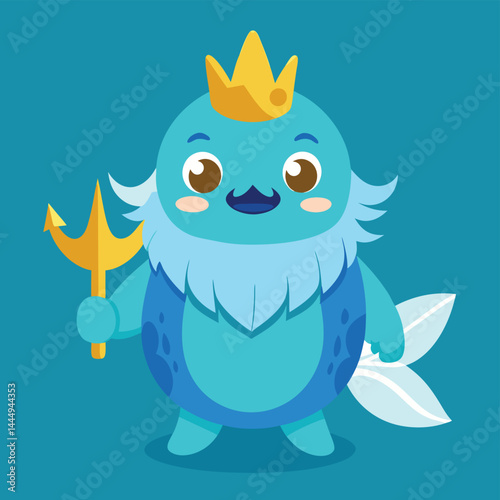 Explore a whimsical illustration of Neptune, the ocean king mascot, cheerfully holding a beer, adding a playful and festive touch to an aquatic-themed design.
