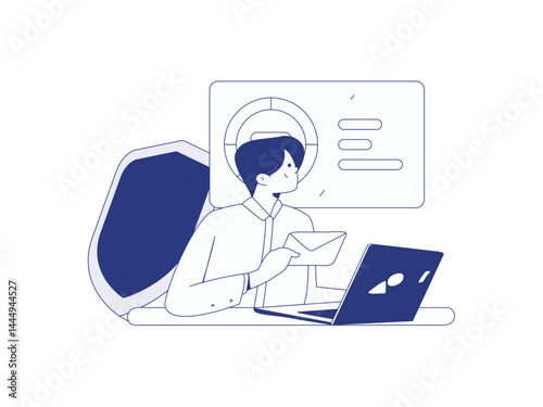Business network security character flat vector concept operation hand drawn illustration
