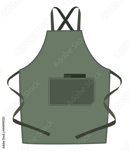 Green apron with pocket and straps isolated on white background