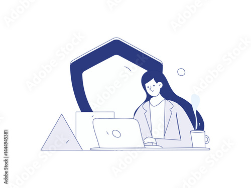 Business network security character flat vector concept operation hand drawn illustration
