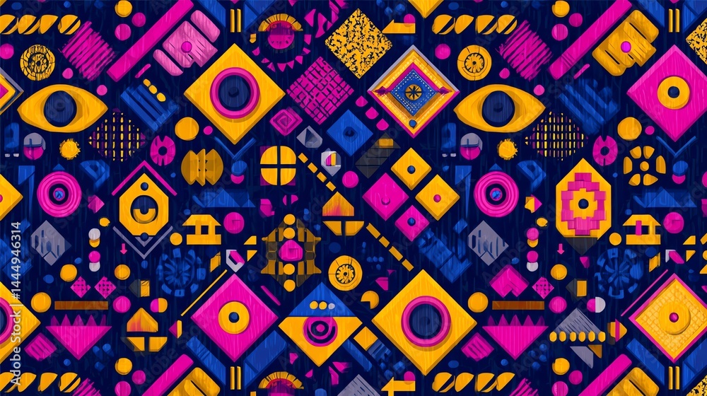A vibrant Memphis-style geometric pattern in bold colors, blending retro and modern vibes. Perfect for prints, wallpapers, and trendy designs. Seamless & eye-catching A vibrant Memphis-style geometric pattern in bold colors, blending retro and modern vibes. Perfect for prints, wallpapers, and trendy designs. Seamless & eye-catching