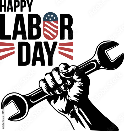Bold fist and wrench icon – Happy Labor Day vector art