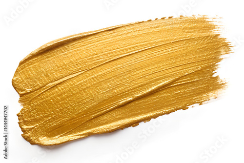 Abstract Gold Paint Stroke Texture on White Background
