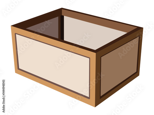 Wooden empty storage box with beige panels isolated on white background